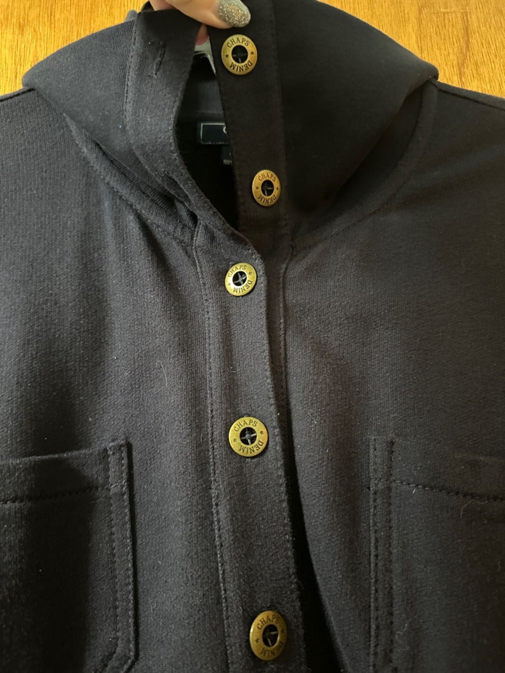 Chaps Navy Button-Front Utility Jacket - Picture 3 of 5